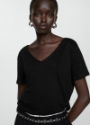 Mango Camiseta lino manga corta - Negro
