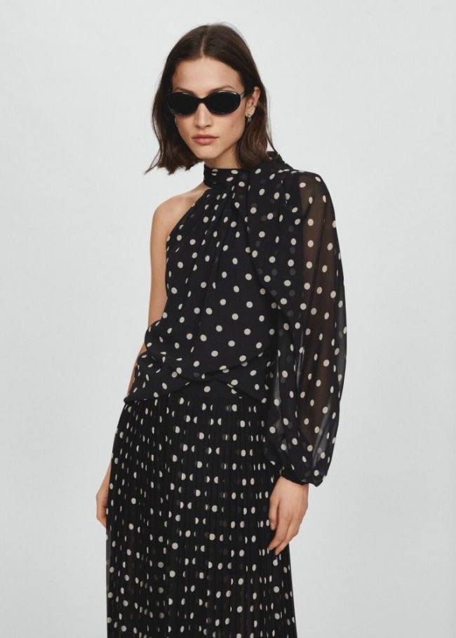 Mango Blusa asimétrica lunares - Negro