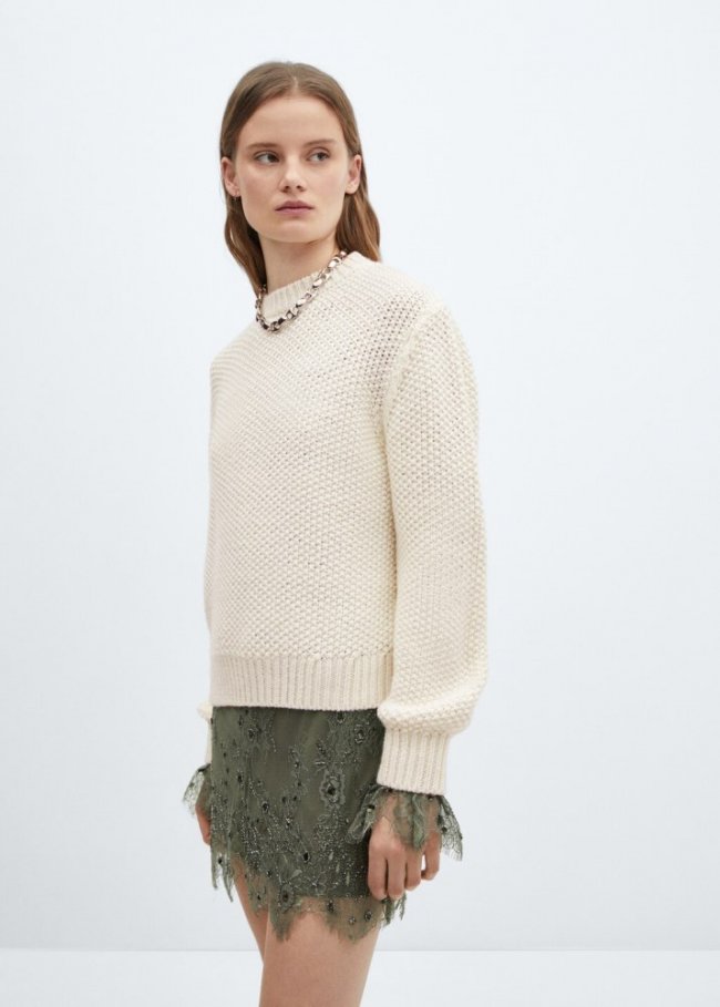 Mango Jersey punto cuello redondo - Crudo