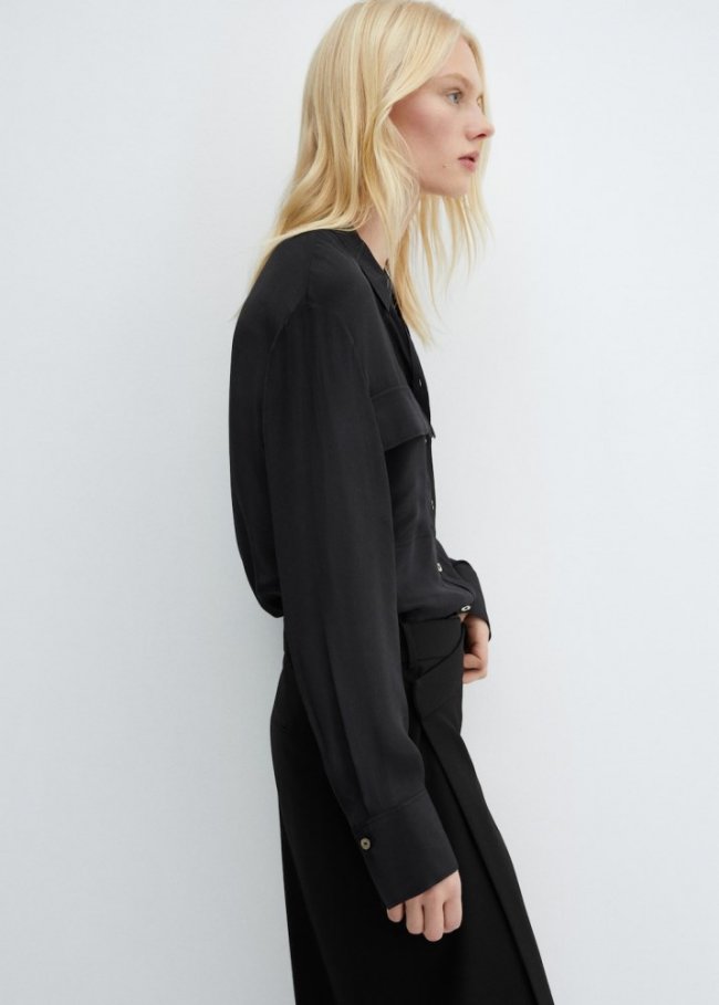 Mango Camisa fluida bolsillos - Negro