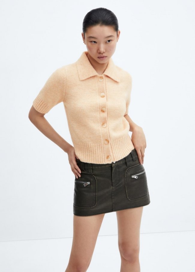 Mango Cardigan manga corta cuello camisero - Beige