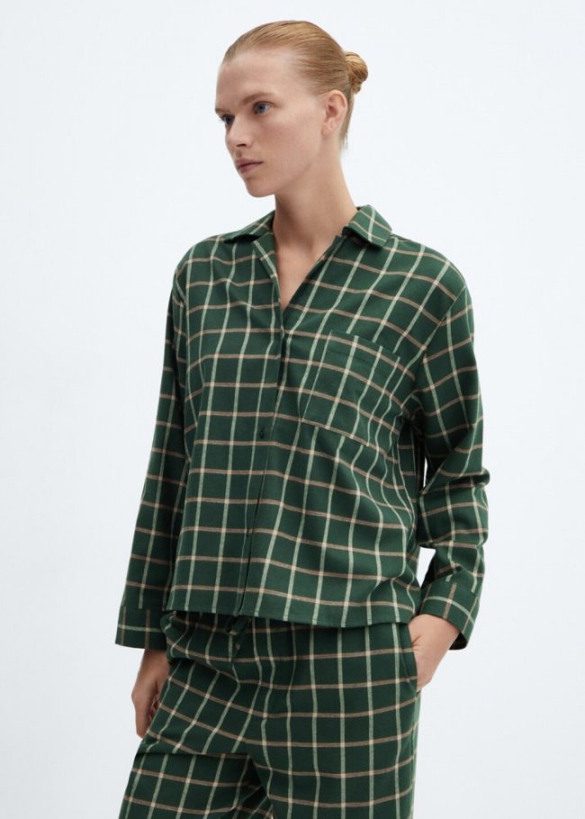 Mango Camisa pijama cuadros franela - Verde