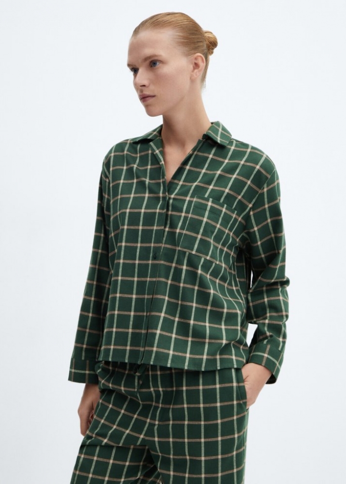 Mango Camisa pijama cuadros franela - Verde