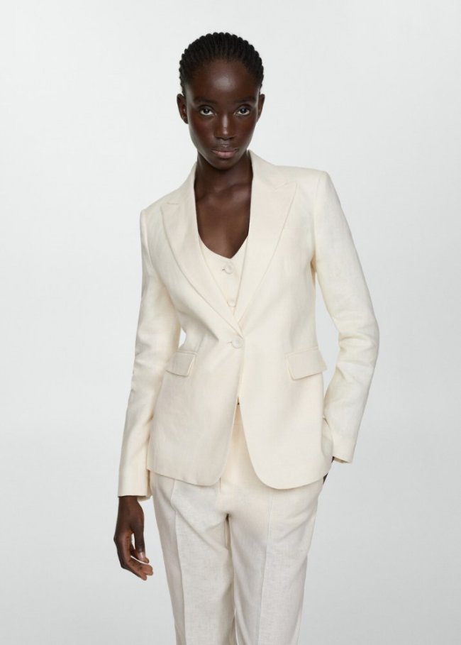 Mango Blazer traje 100% lino - Crudo