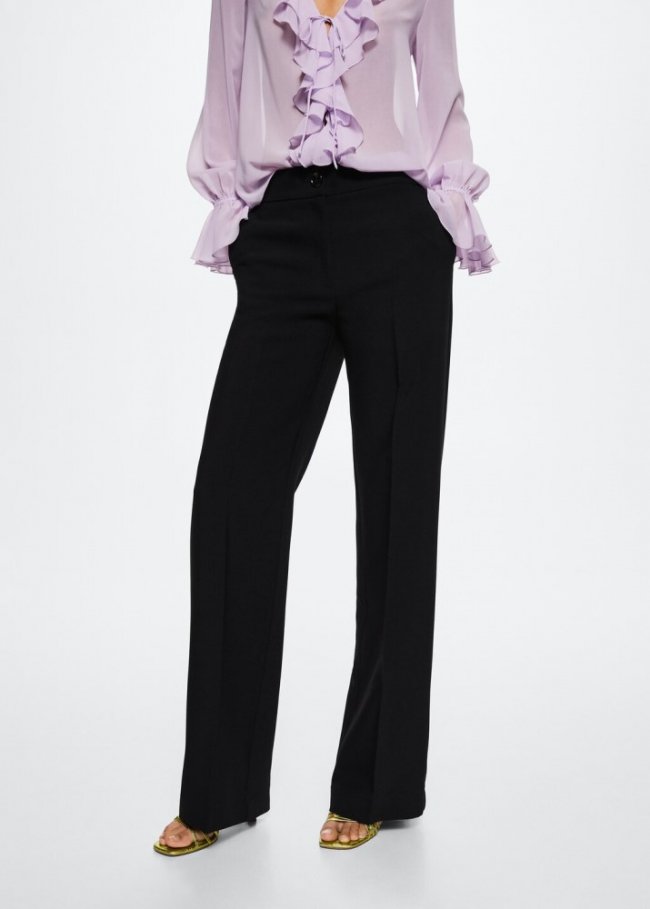 Mango Pantalón palazzo fluido - Negro