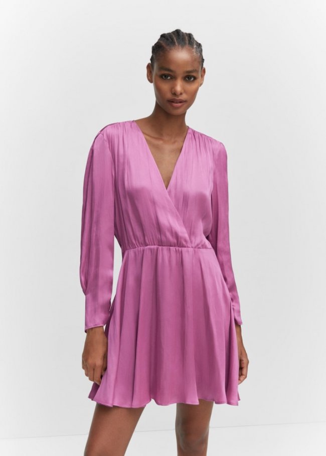 Mango Vestido satinado cruzado - Rosa