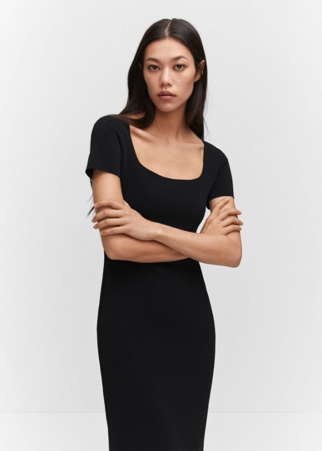 Mango Vestido midi escotado - Negro
