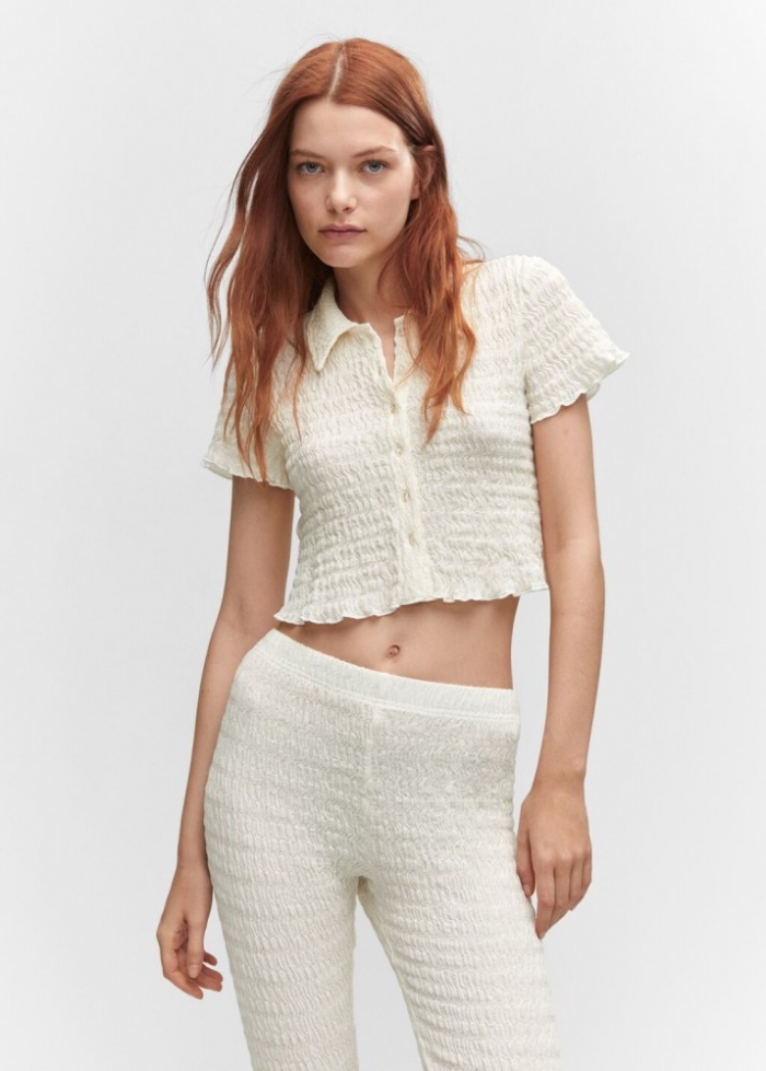 Mango Pantalón textura acampanado - Crudo