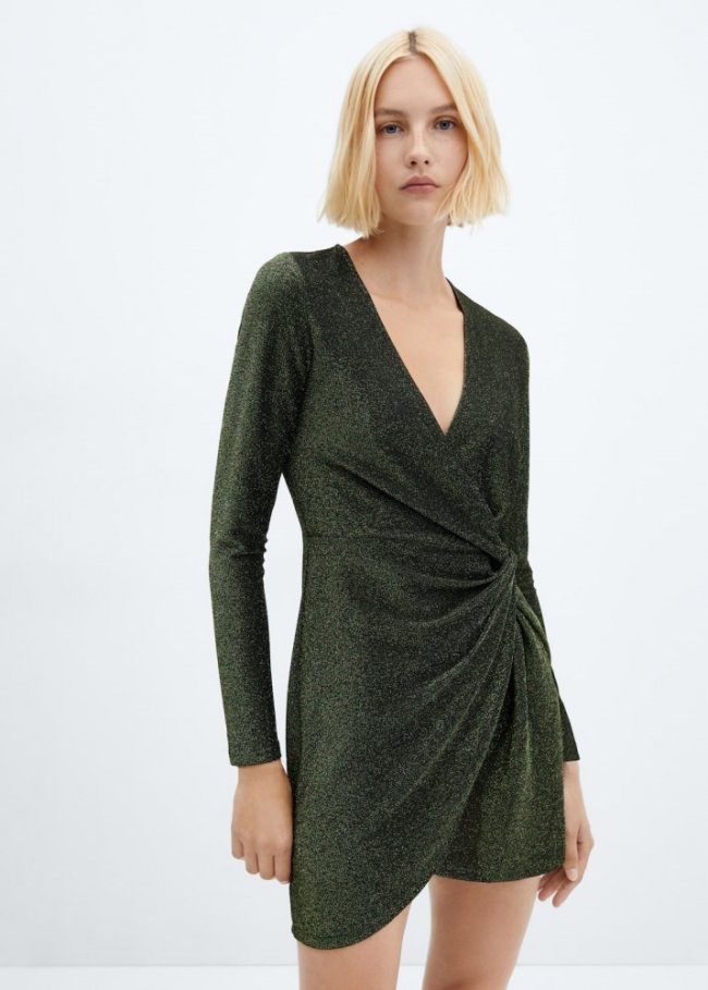 Mango Vestido lúrex nudo - Verde