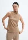 Mango Top punto cuello alto - Beige