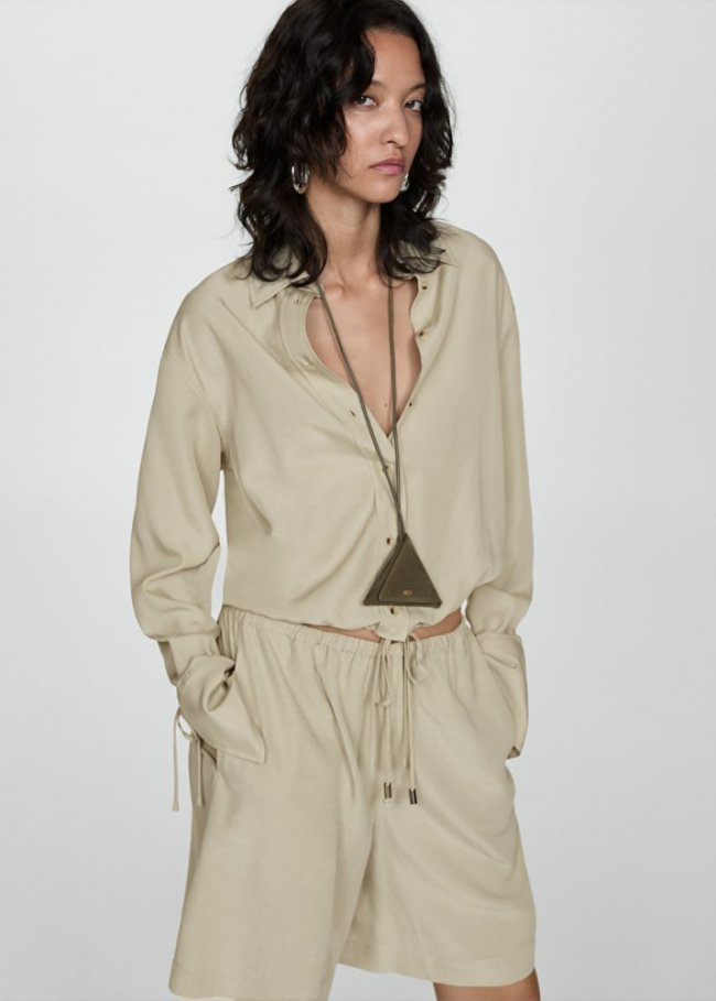 Mango Bermudas lyocell wideleg - Verde