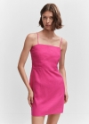 Mango Vestido lino detalle abalorios - Fucsia