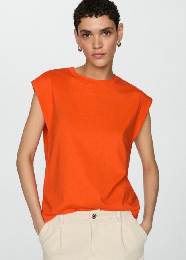 Mango Camiseta algodón manga corta - Naranja