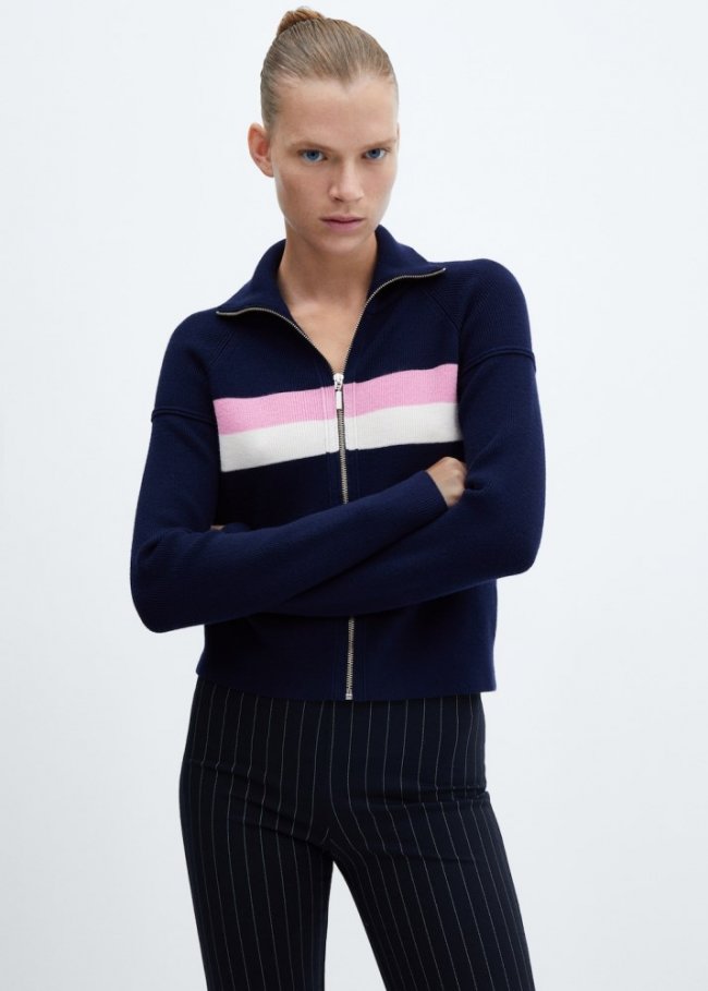 Mango Jersey cuello alto cremallera - Azul marino oscuro