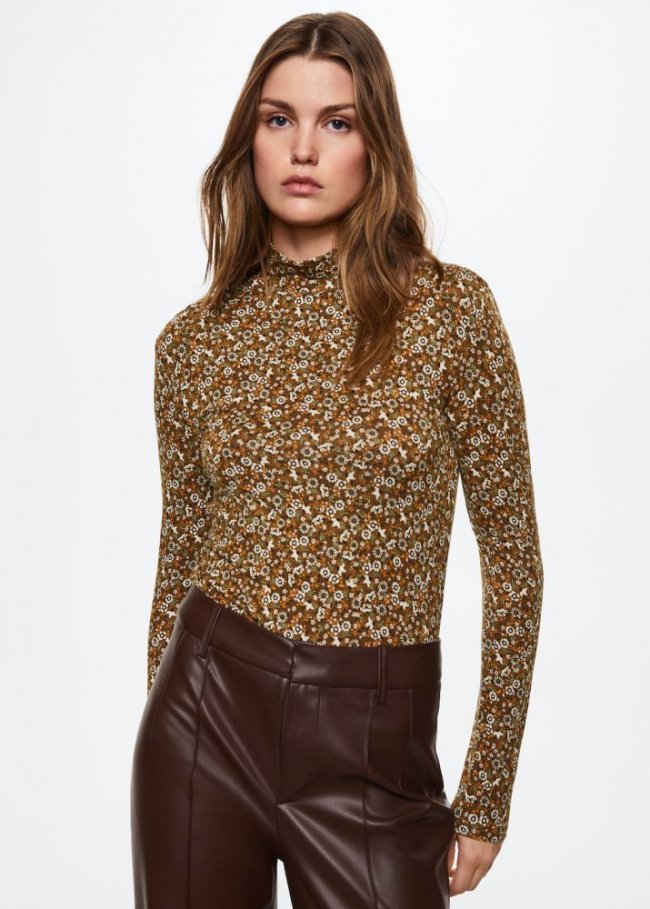 Mango Camiseta manga larga cuello alto - Chocolate