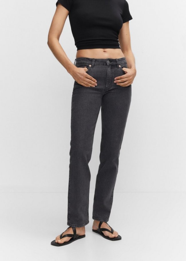 Mango Jeans rectos tiro medio confort - Gris oscuro