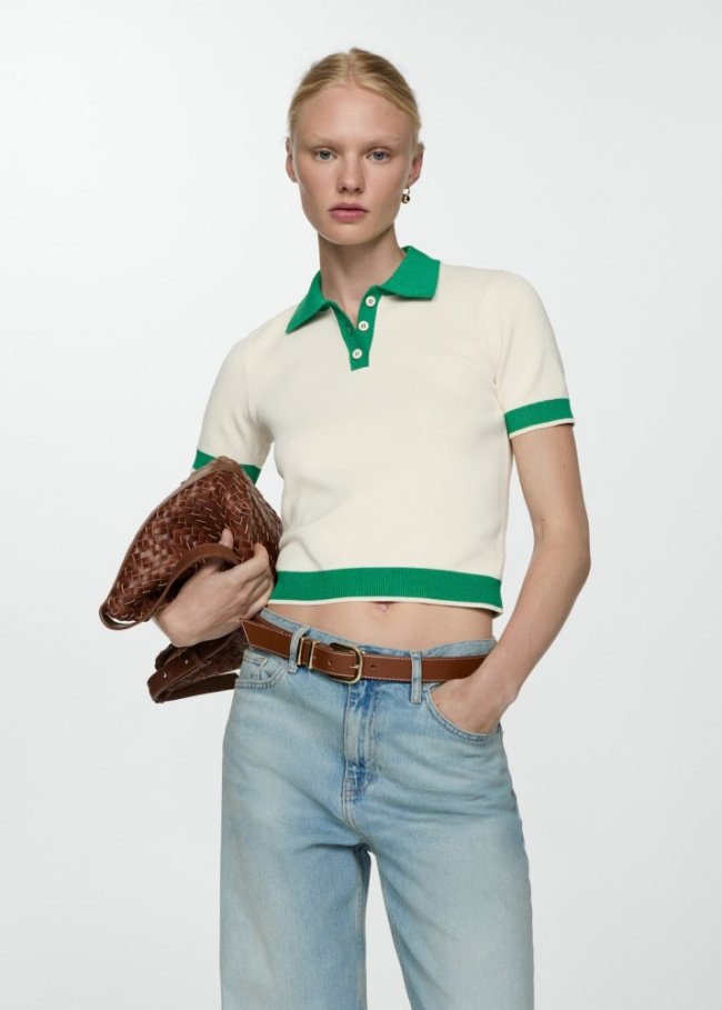 Mango Jersey punto cuello polo - Arena