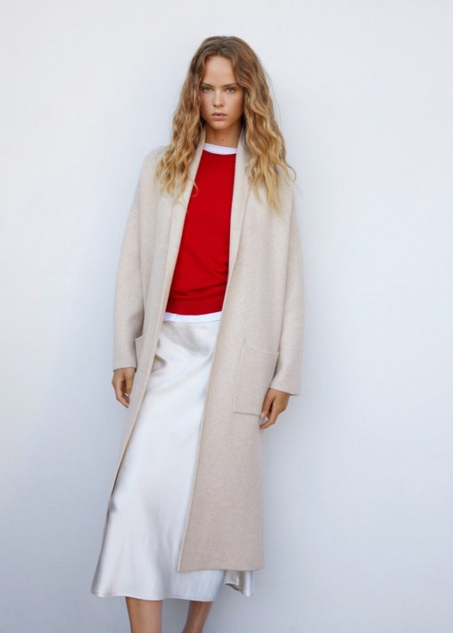 Mango Abrigo oversize punto bolsillos - Gris claro/pastel