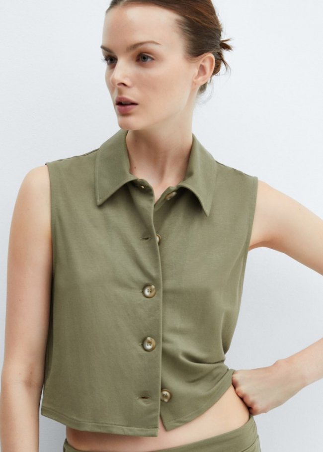 Mango Chaleco cuello camisero - Khaki