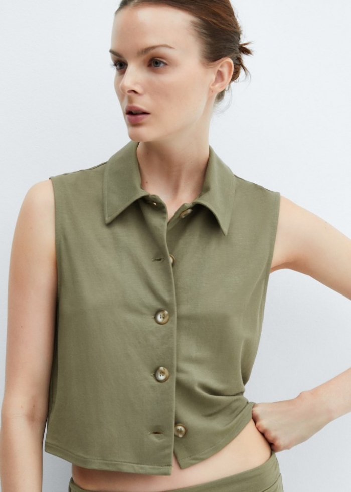 Mango Chaleco cuello camisero - Khaki