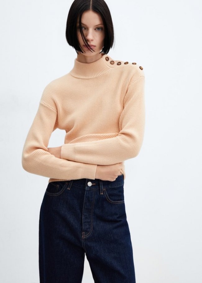 Mango Jersey canalé botones hombro - Beige