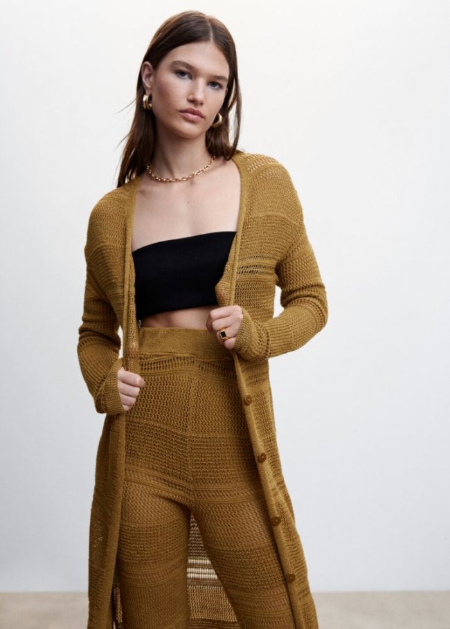 Mango Pantalón punto calado - Marrón tabaco