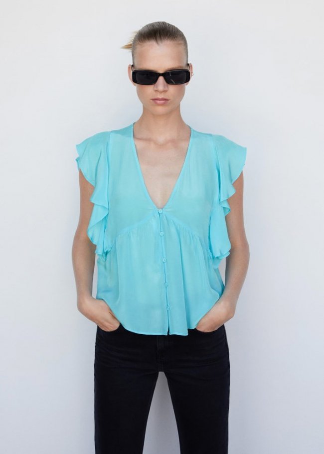 Mango Blusa volantes - Azul