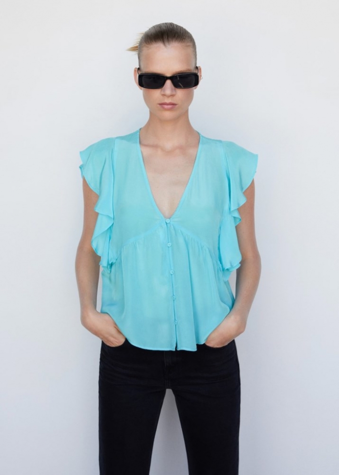 Mango Blusa volantes - Azul