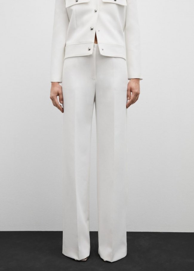 Mango Pantalón recto fluido - Blanco