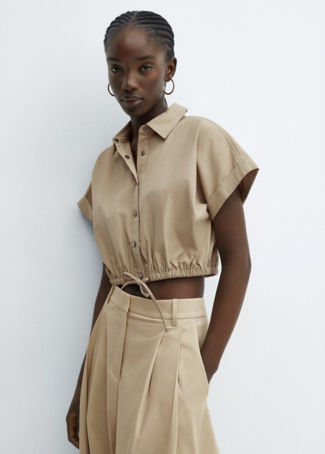 Mango Camisa crop bajo ajustable - Verde