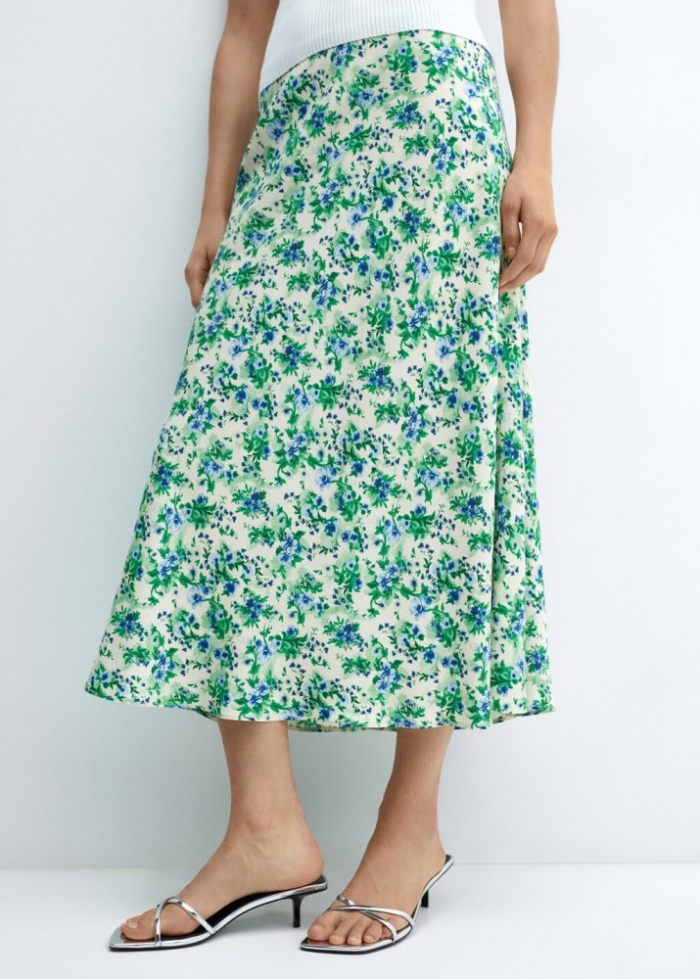Mango Falda satinada estampada - Blanco roto