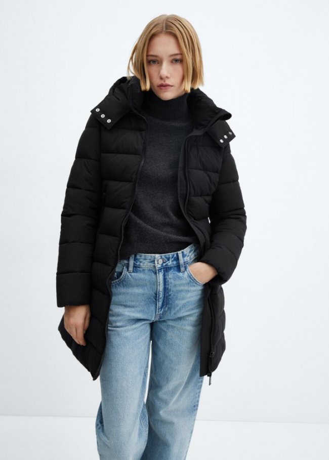 Mango Anorak acolchado capucha - Negro