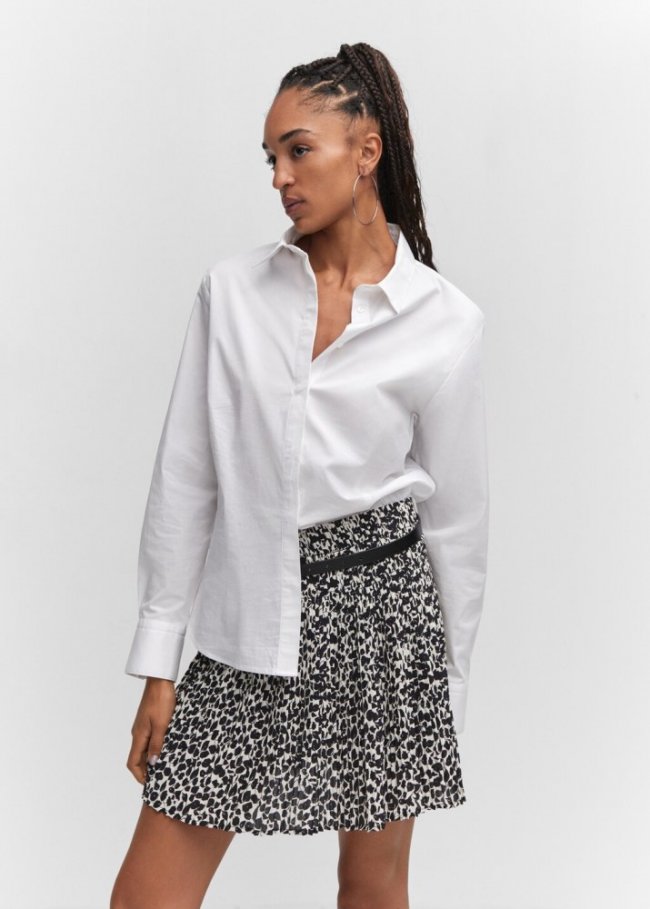 Mango Minifalda estampada fruncida - Negro