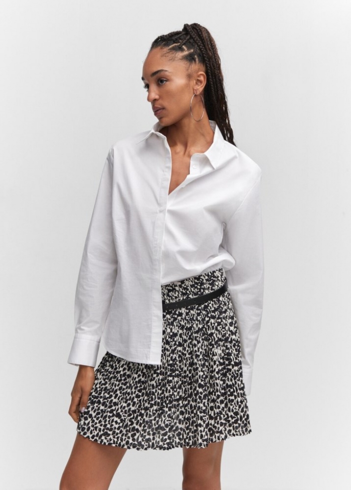 Mango Minifalda estampada fruncida - Negro