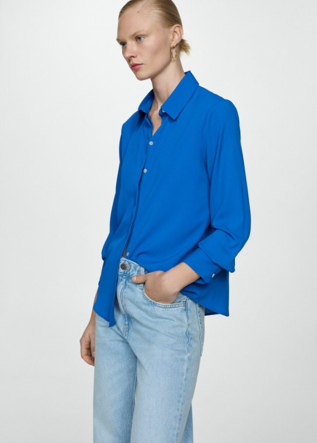 Mango Camisa fluida regular - Azul noche
