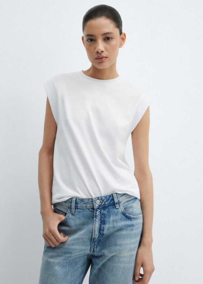 Mango Camiseta algodón cuello redondo - Blanco