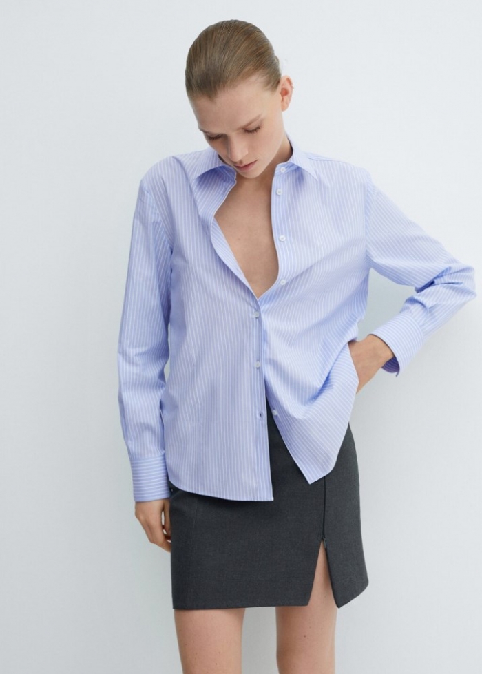 Mango Camisa regular mezcla algodón lyocell - Azul celeste