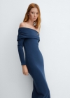 Mango Vestido drapeado hombros descubiertos - Azul