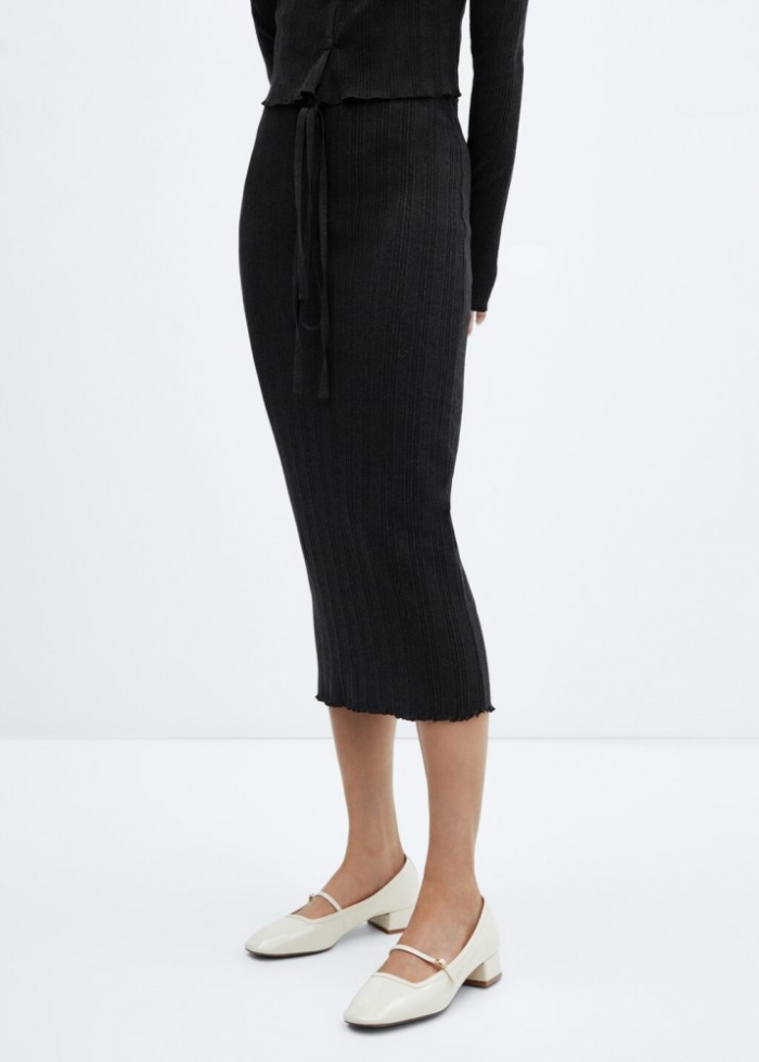 Mango Falda midi punto - Gris antracita