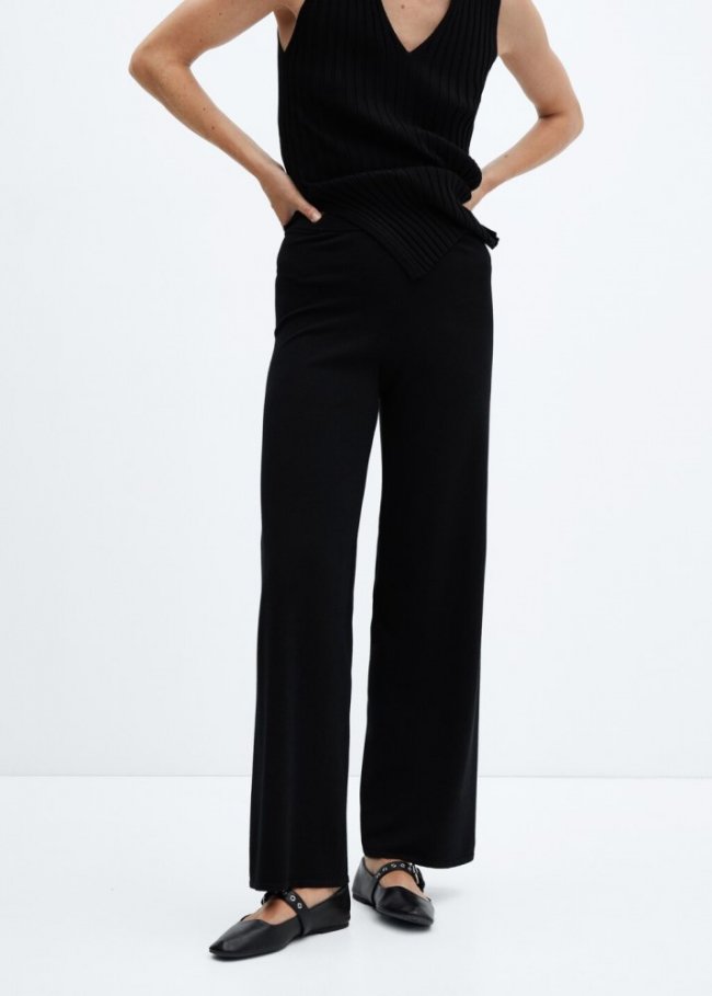 Mango Pantalón punto recto - Negro