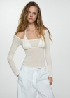 Mango Camiseta semitransparente top combinado - Blanco
