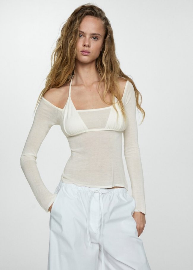 Mango Camiseta semitransparente top combinado - Blanco