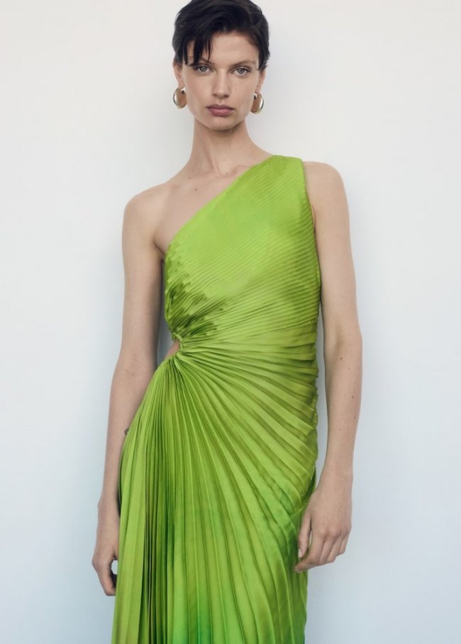 Mango Vestido asimétrico plisado - Verde