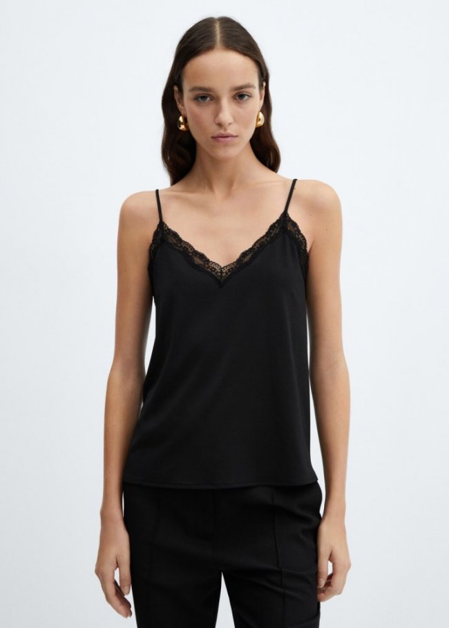Mango Top lencero encaje - Negro