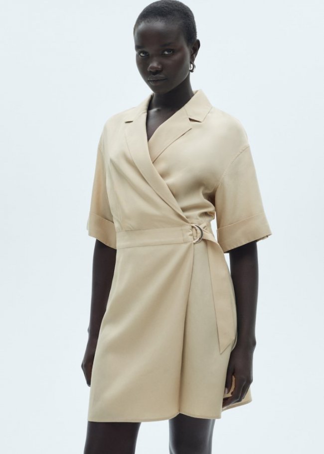 Mango Vestido lyocell cinturón - Beige