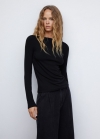 Mango Camiseta cuello barco - Negro