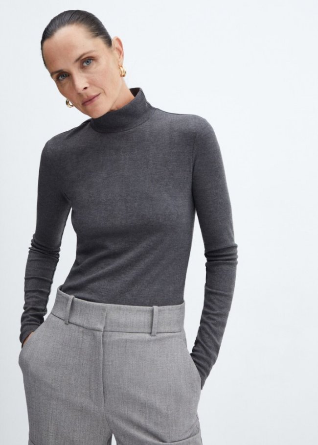 Mango Camiseta cuello alto - Gris