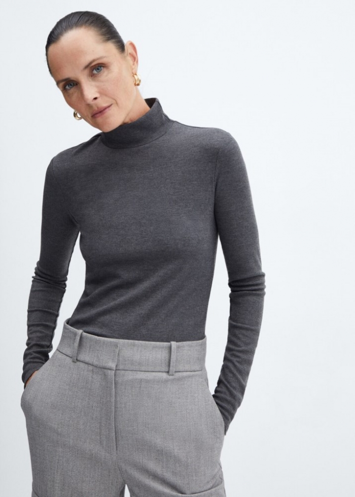 Mango Camiseta cuello alto - Gris