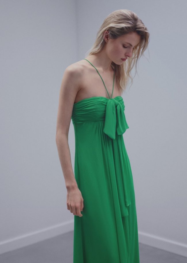 Mango Vestido panel drapeado lazo - Verde