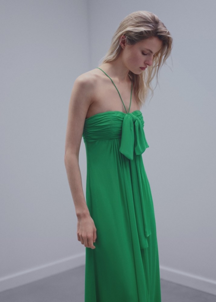 Mango Vestido panel drapeado lazo - Verde